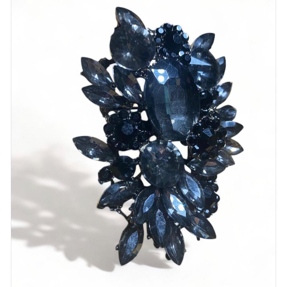 Brooch Vintage Black Large Glass Rhinestone Flower Bag Charm Twilly Charm - Picture 3 of 5